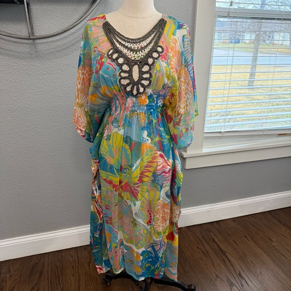 SOL & MER Embellished Crochet Sheer‎ Swim Cover Up Size Small/Medium
